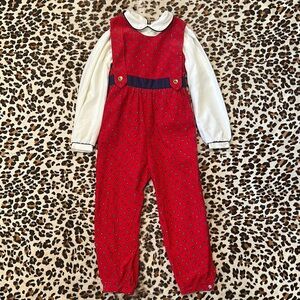 NWOT vintage Sylvia White red velvet paisley print jumpsuit size 5